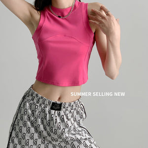 Dopamine Wear I - shaped Vest Women's Inner Short Splicing Design Sense External Wear Suspender Spice Girl Sleeveless Top Summer - Negative Apparel