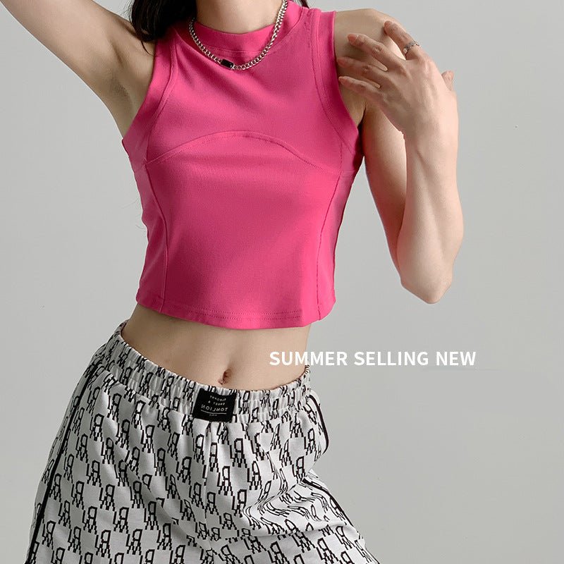 Dopamine Wear I - shaped Vest Women's Inner Short Splicing Design Sense External Wear Suspender Spice Girl Sleeveless Top Summer - Negative Apparel