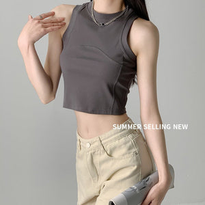 Dopamine Wear I - shaped Vest Women's Inner Short Splicing Design Sense External Wear Suspender Spice Girl Sleeveless Top Summer - Negative Apparel