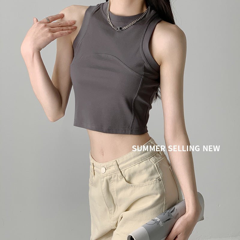 Dopamine Wear I - shaped Vest Women's Inner Short Splicing Design Sense External Wear Suspender Spice Girl Sleeveless Top Summer - Negative Apparel