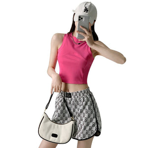 Dopamine Wear I - shaped Vest Women's Inner Short Splicing Design Sense External Wear Suspender Spice Girl Sleeveless Top Summer - Negative Apparel