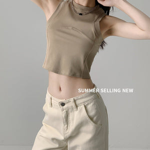Dopamine Wear I - shaped Vest Women's Inner Short Splicing Design Sense External Wear Suspender Spice Girl Sleeveless Top Summer - Negative Apparel