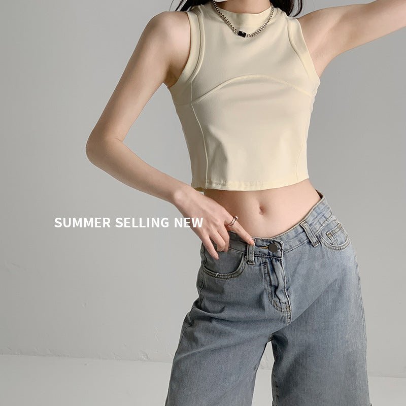 Dopamine Wear I - shaped Vest Women's Inner Short Splicing Design Sense External Wear Suspender Spice Girl Sleeveless Top Summer - Negative Apparel