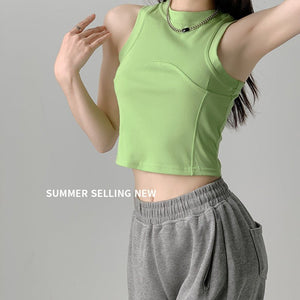 Dopamine Wear I - shaped Vest Women's Inner Short Splicing Design Sense External Wear Suspender Spice Girl Sleeveless Top Summer - Negative Apparel