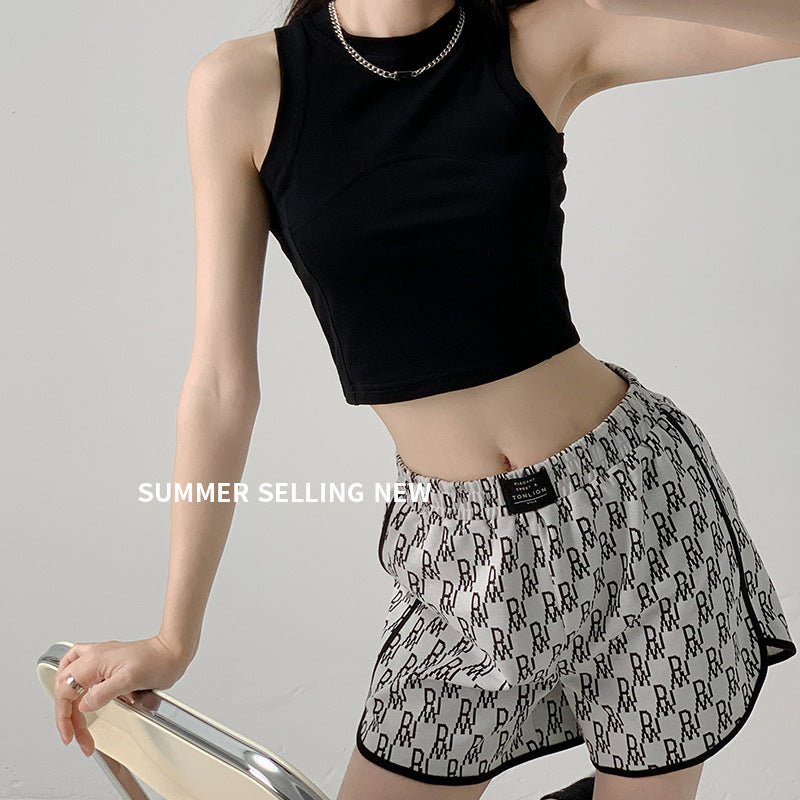 Dopamine Wear I - shaped Vest Women's Inner Short Splicing Design Sense External Wear Suspender Spice Girl Sleeveless Top Summer - Negative Apparel