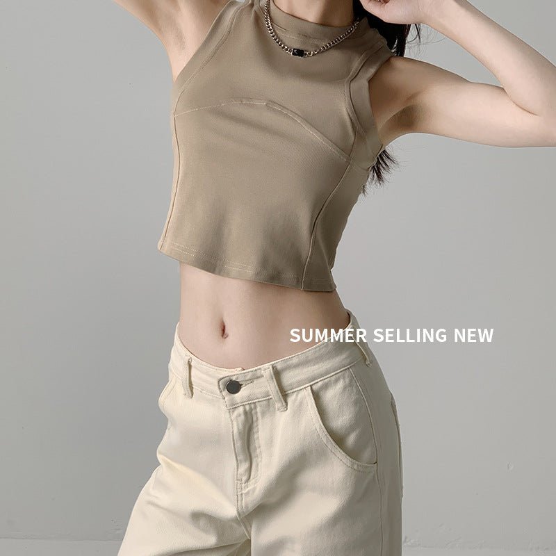 Dopamine Wear Splicing Sleeveless I - shaped Sports Vest Women's Inner Summer Short Slim - fit Outer Suspender Top - Negative Apparel