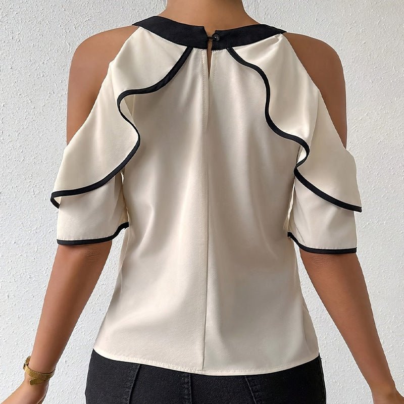 Double - layer short - sleeved shirt bow neckline shirt pullover - Negative Apparel