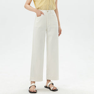 Drape pear - shaped body nine - point straight hemp jeans women's new fashion commuter versatile casual pants - Negative Apparel