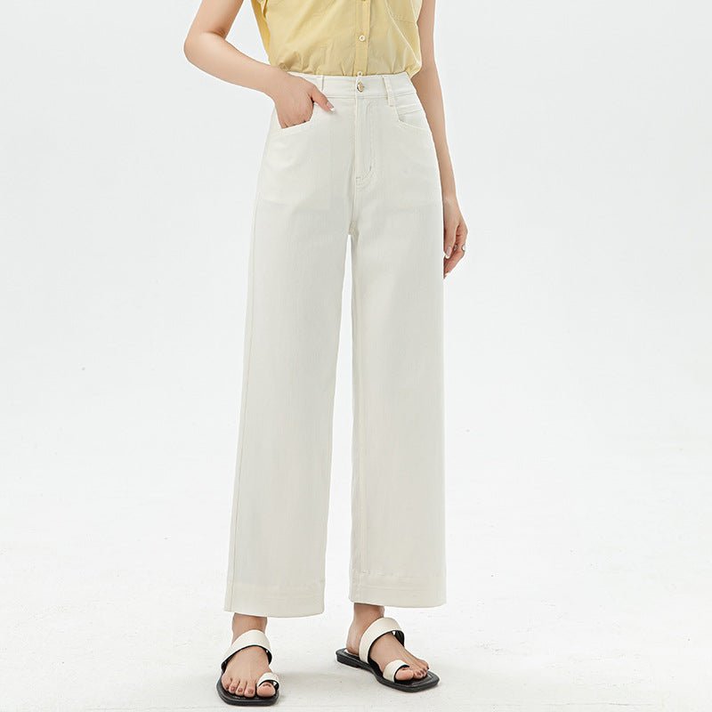 Drape pear - shaped body nine - point straight hemp jeans women's new fashion commuter versatile casual pants - Negative Apparel
