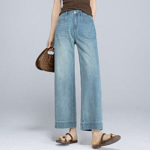 Drape pear - shaped body nine - point straight hemp jeans women's new fashion commuter versatile casual pants - Negative Apparel