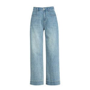 Drape pear - shaped body nine - point straight hemp jeans women's new fashion commuter versatile casual pants - Negative Apparel