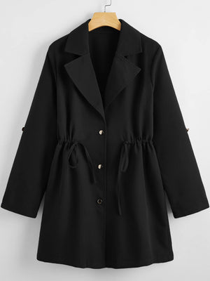 Drawstring Waist Button Up Coat - Negative Apparel