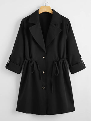 Drawstring Waist Button Up Coat - Negative Apparel