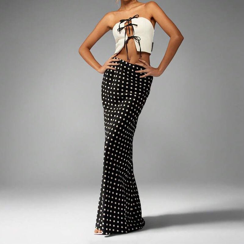 ebay skirt 2025 summer an and n temperament slim polka dot one - step skirt midi skirt for women - Negative Apparel