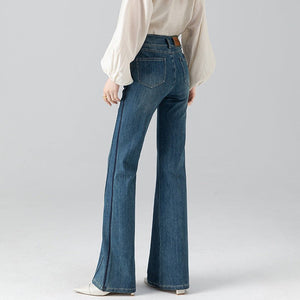 Elastic pear - shaped slim pants for women's spring 2024 new high - waisted double - breasted slightly pulled jeans - Negative Apparel
