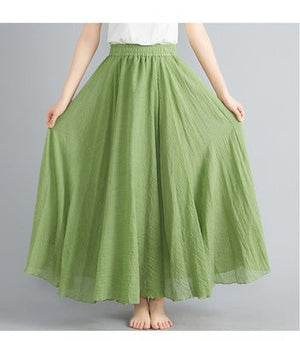 Elastic waist linen A - shaped skirt, long solid color skirt - Negative Apparel