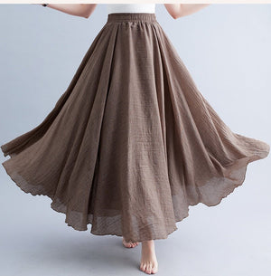 Elastic waist linen A - shaped skirt, long solid color skirt - Negative Apparel