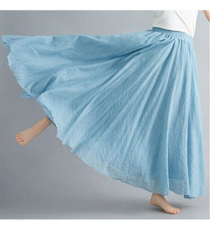 Elastic waist linen A - shaped skirt, long solid color skirt - Negative Apparel