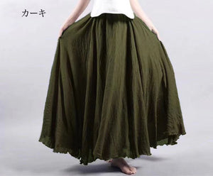 Elastic waist linen A - shaped skirt, long solid color skirt - Negative Apparel