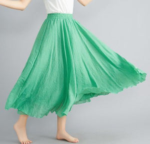 Elastic waist linen A - shaped skirt, long solid color skirt - Negative Apparel