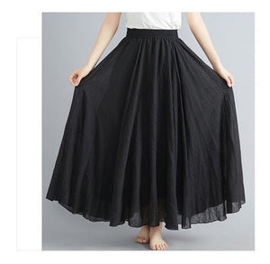 Elastic waist linen A - shaped skirt, long solid color skirt - Negative Apparel