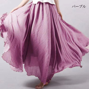 Elastic waist linen A - shaped skirt, long solid color skirt - Negative Apparel