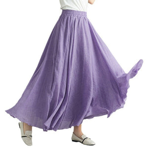 Elastic waist linen A - shaped skirt, long solid color skirt - Negative Apparel