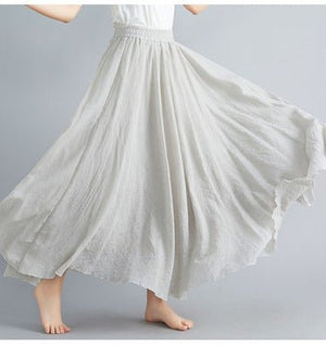 Elastic waist linen A - shaped skirt, long solid color skirt - Negative Apparel
