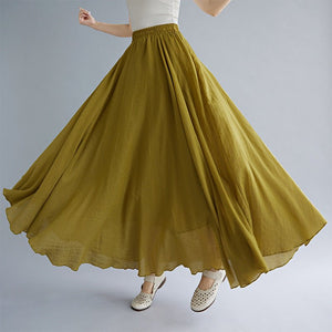 Elastic waist linen A - shaped skirt, long solid color skirt - Negative Apparel