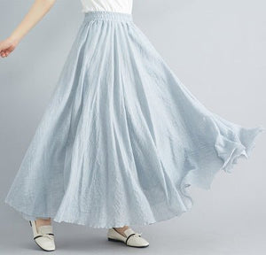 Elastic waist linen A - shaped skirt, long solid color skirt - Negative Apparel
