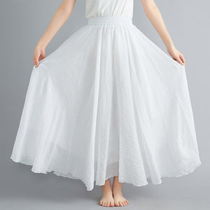 Elastic waist linen A - shaped skirt, long solid color skirt - Negative Apparel