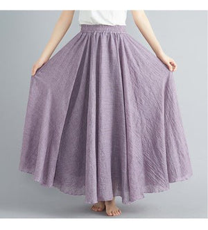 Elastic waist linen A - shaped skirt, long solid color skirt - Negative Apparel