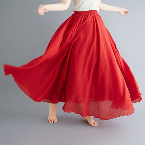 Elastic waist linen A - shaped skirt, long solid color skirt - Negative Apparel