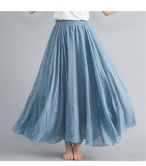 Elastic waist linen A - shaped skirt, long solid color skirt - Negative Apparel