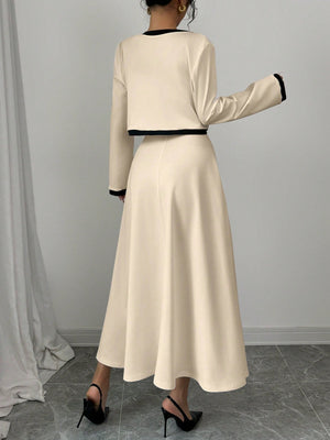 Elegant 2 Piece Set For Women With Contrast Color Blocking & Button - Up Design - Negative Apparel