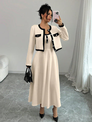 Elegant 2 Piece Set For Women With Contrast Color Blocking & Button - Up Design - Negative Apparel