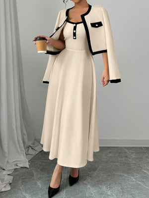 Elegant 2 Piece Set For Women With Contrast Color Blocking & Button - Up Design - Negative Apparel