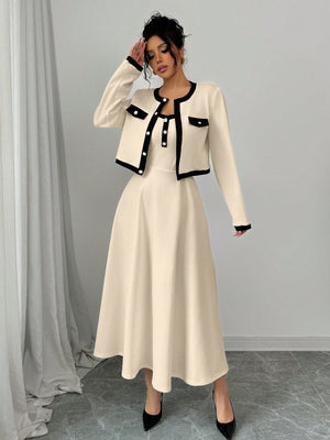 Elegant 2 Piece Set For Women With Contrast Color Blocking & Button - Up Design - Negative Apparel