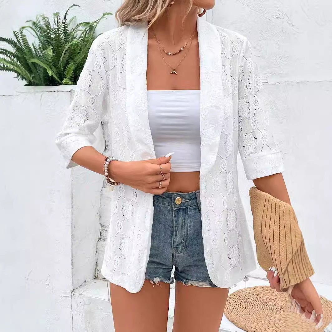 Elegant color bud + 7 - point sleeve turn + Hugh + West + women's coat - Negative Apparel