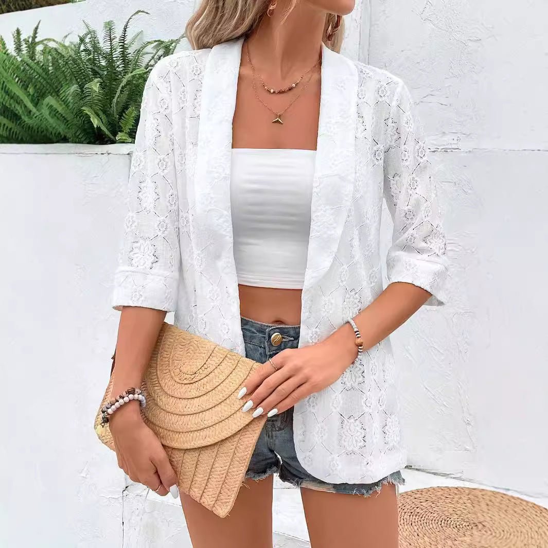 Elegant color bud + 7 - point sleeve turn + Hugh + West + women's coat - Negative Apparel