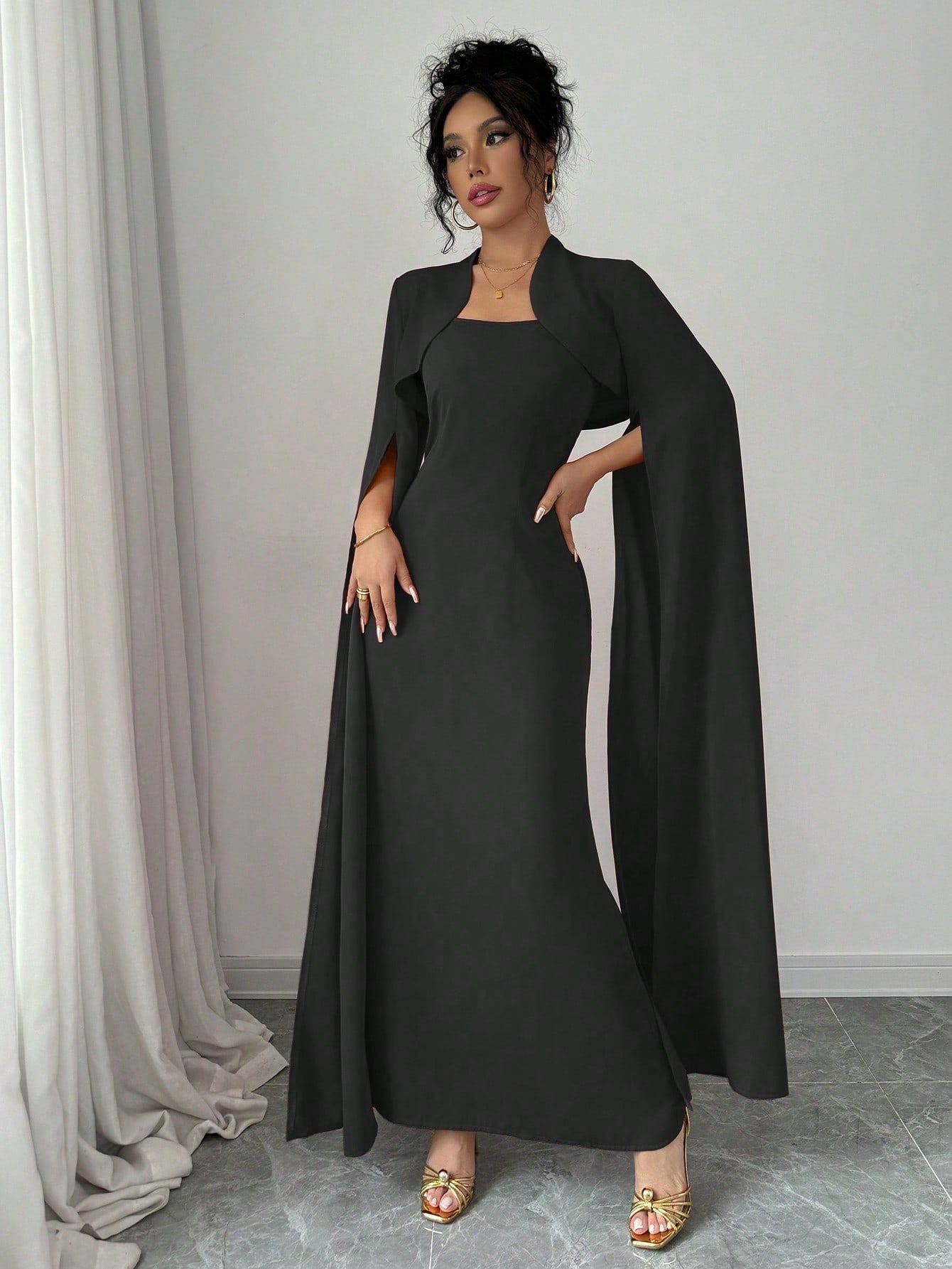 Elegant Elegant Short Jacket With Split Long Sleeves, Fitted Waist Party Dress Suit With Dress For Women - Negative Apparel