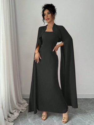 Elegant Elegant Short Jacket With Split Long Sleeves, Fitted Waist Party Dress Suit With Dress For Women - Negative Apparel