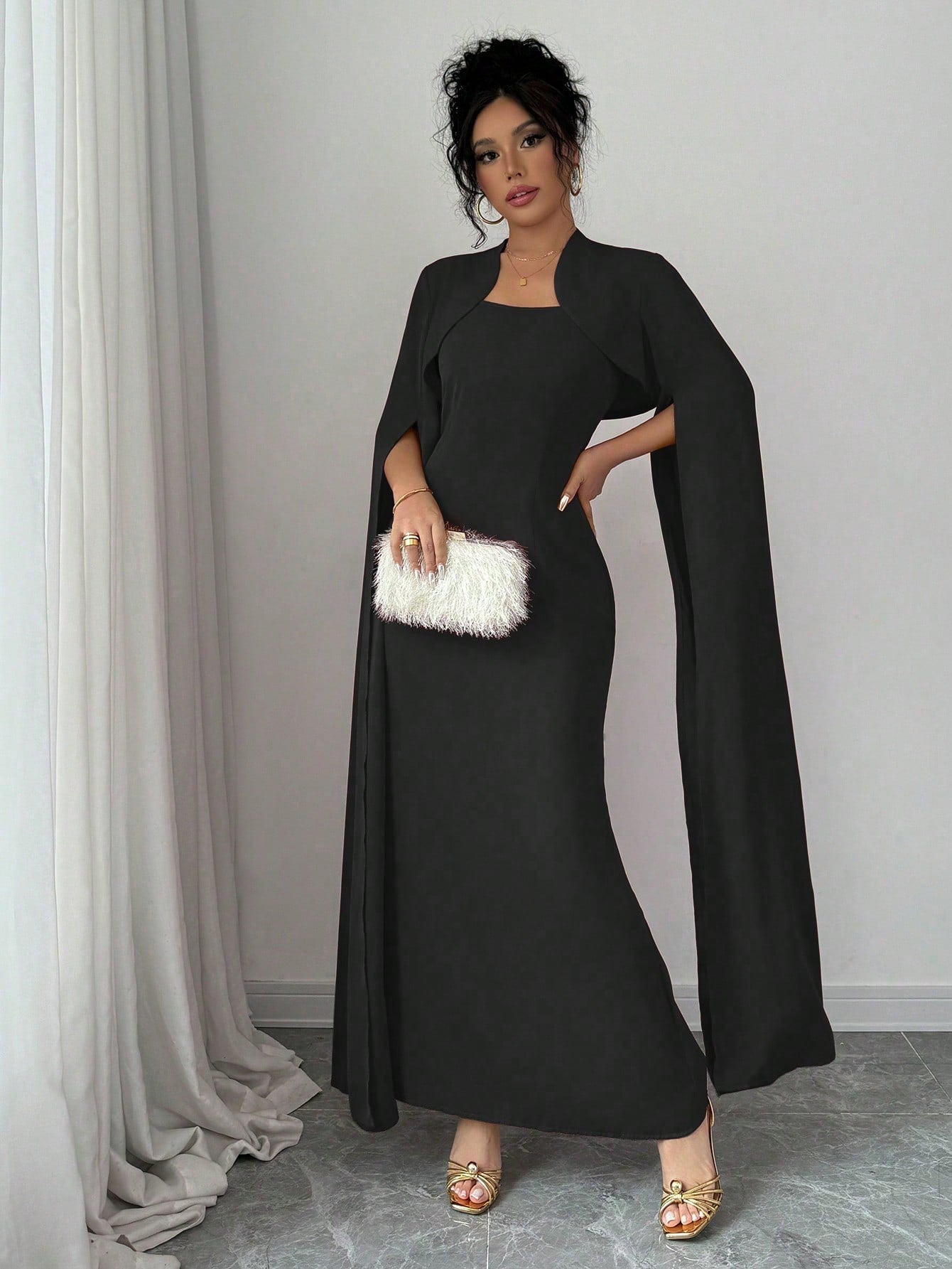 Elegant Elegant Short Jacket With Split Long Sleeves, Fitted Waist Party Dress Suit With Dress For Women - Negative Apparel