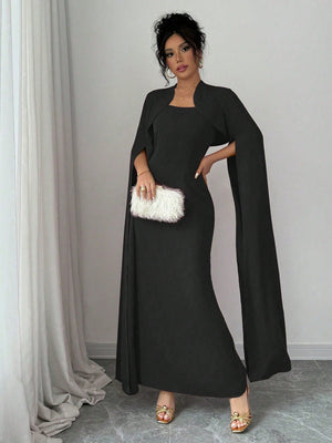 Elegant Elegant Short Jacket With Split Long Sleeves, Fitted Waist Party Dress Suit With Dress For Women - Negative Apparel