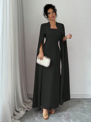 Elegant Elegant Short Jacket With Split Long Sleeves, Fitted Waist Party Dress Suit With Dress For Women - Negative Apparel