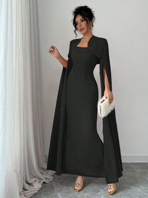 Elegant Elegant Short Jacket With Split Long Sleeves, Fitted Waist Party Dress Suit With Dress For Women - Negative Apparel