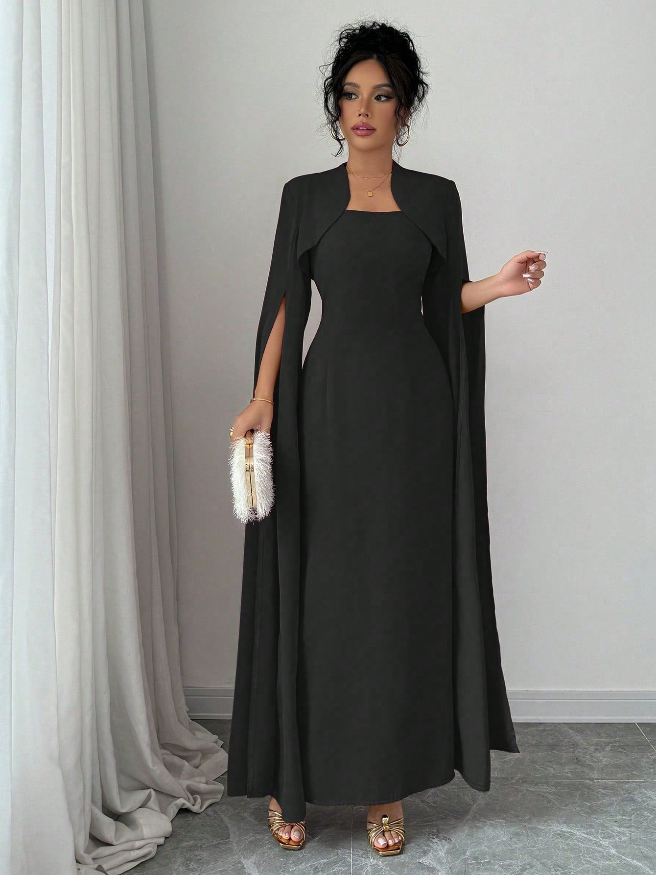 Elegant Elegant Short Jacket With Split Long Sleeves, Fitted Waist Party Dress Suit With Dress For Women - Negative Apparel