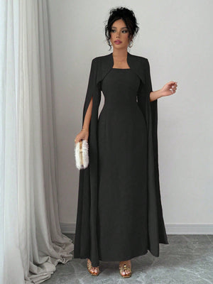 Elegant Elegant Short Jacket With Split Long Sleeves, Fitted Waist Party Dress Suit With Dress For Women - Negative Apparel