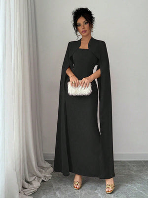Elegant Elegant Short Jacket With Split Long Sleeves, Fitted Waist Party Dress Suit With Dress For Women - Negative Apparel
