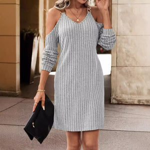 Elegant intellectual style women's dress autumn and winter new high - waisted V - neck short skirt women - Negative Apparel